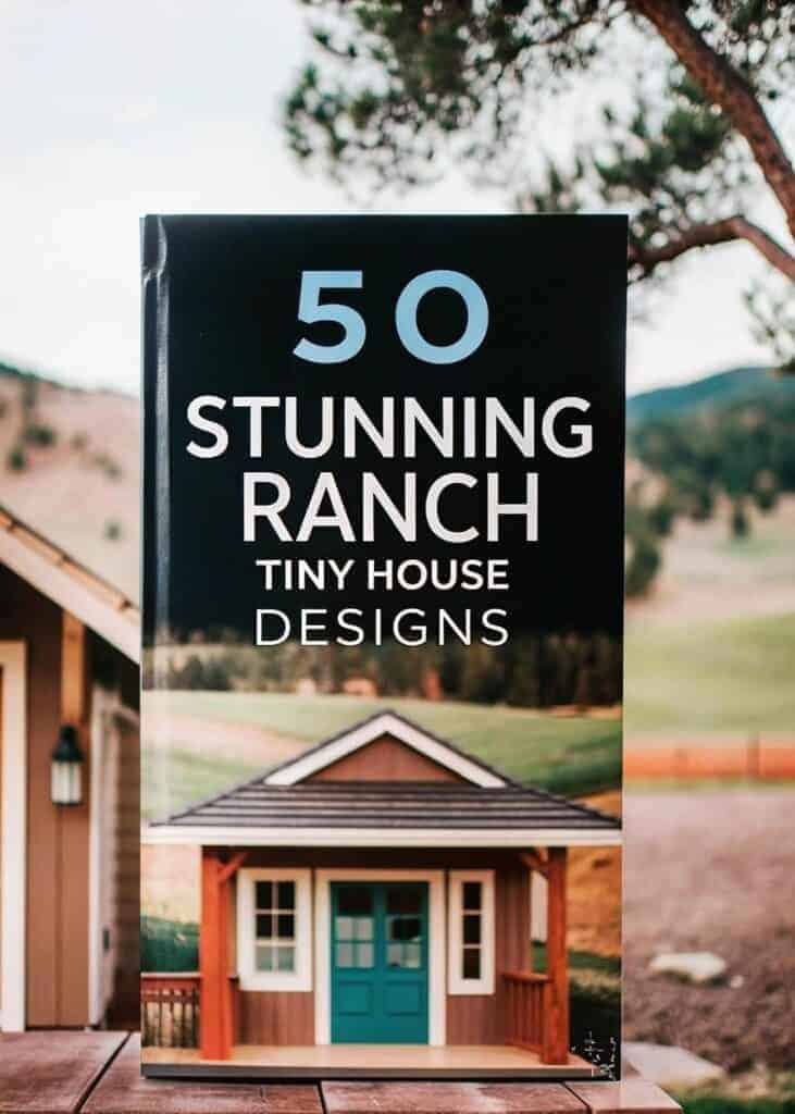 Explore tiny house ranch designs Book cover titled 50 Stunning Ranch Tiny House Designs with a photo of a small ranch style house in the background