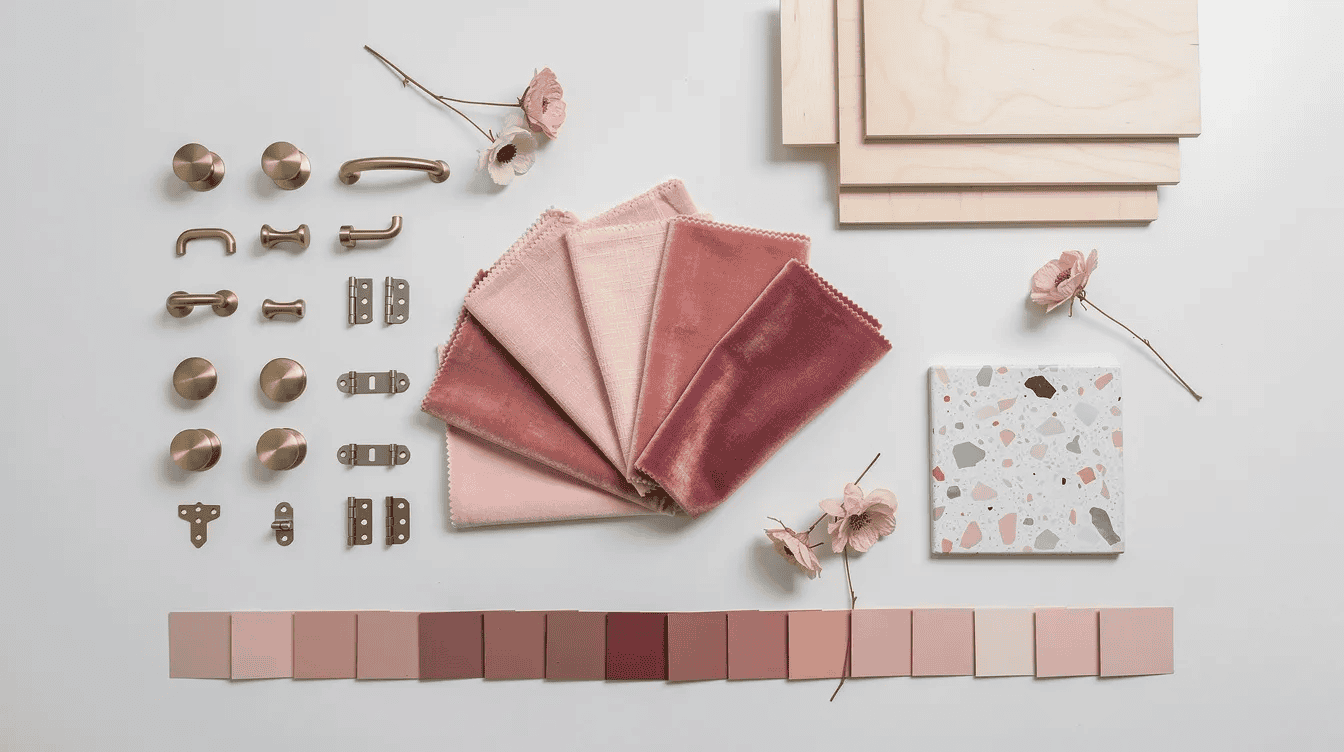 Tiny house interior design materials Color swatches and hardware for tiny house interior decor