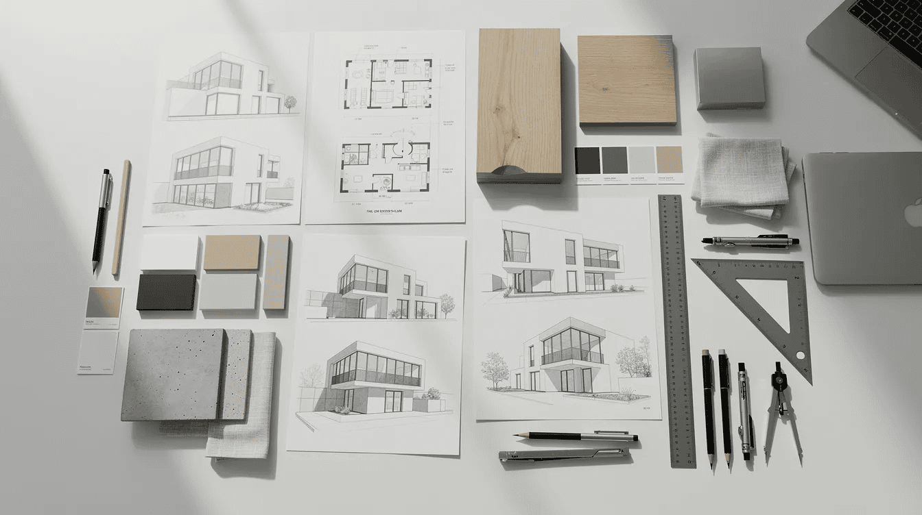 Tiny house design and material samples Tiny house design plans with material samples and tools for construction