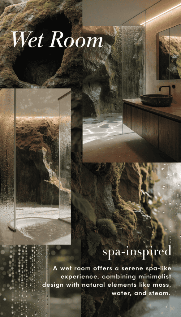 Spastyle wet room bathroom Spa inspired wet room with natural moss and water features for relaxation