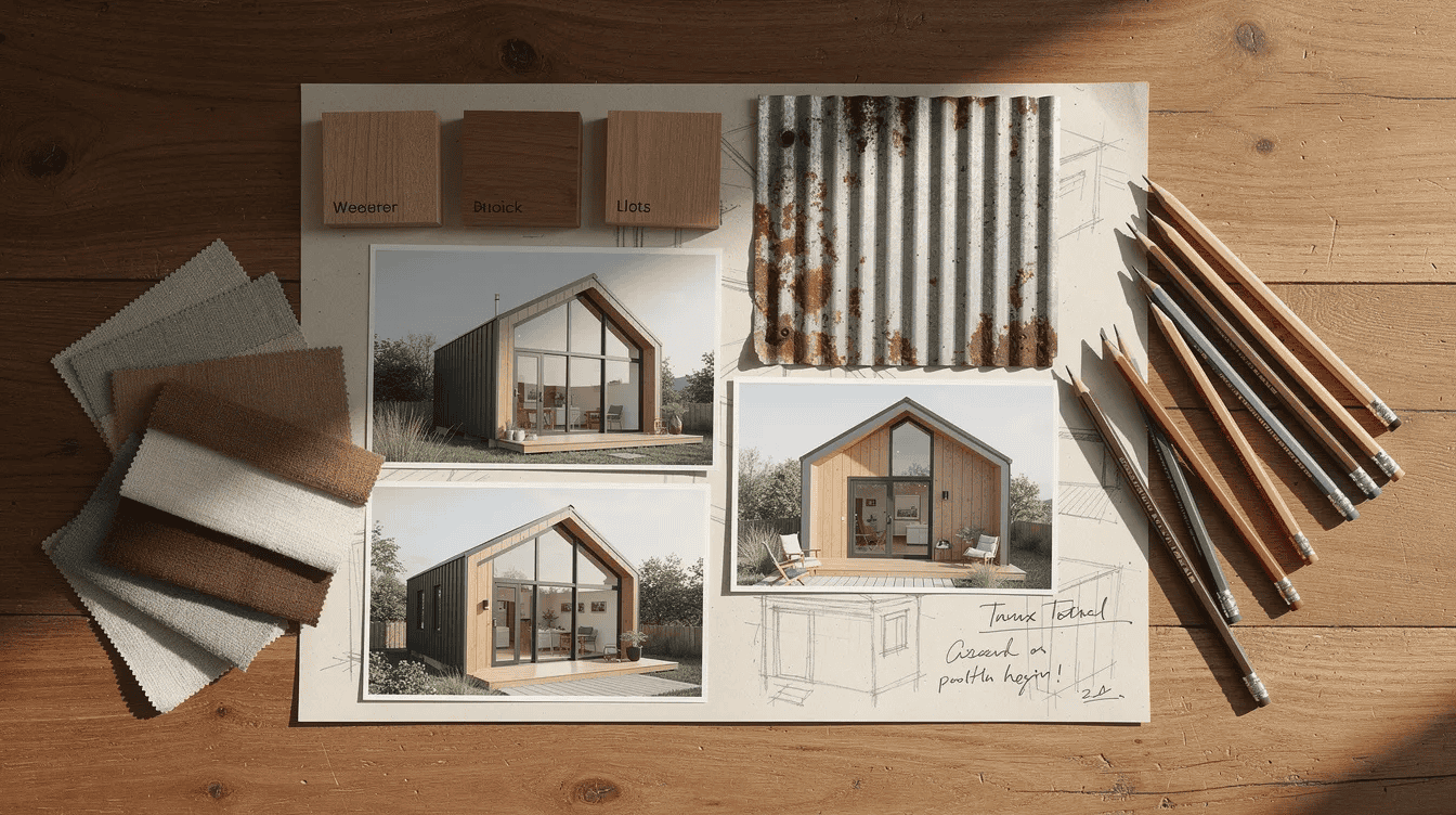Tiny house interior and exterior design ideas Tiny house design plans with materials and color samples for small home